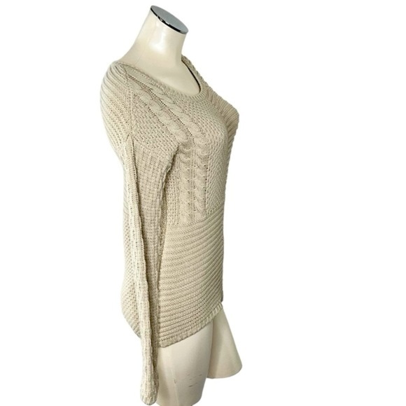 SAHALIE Cream Cable Knit Pattern Block Long Sleeve Sweater Women's Size S - Picture 6 of 16